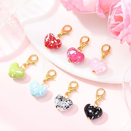 Spray Painted Opaque Acrylic Heart Pendant Decorations HJEW-JM04215-01-1