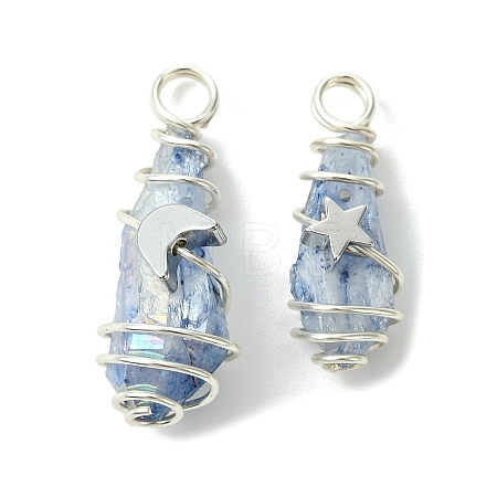 2Pcs Electroplated Natural Quartz Crystal Dyed Copper Wire Wrapped Pendants PALLOY-JF03168-02-1