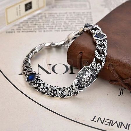 Lion Pattern Brass Pave Cubic Zirconia Cuban Link Chains Bracelets FS-WGF670F-03-1