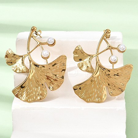 304 Stainless Steel & Plastic Pearl Stud Earrings EJEW-G462-02G-1
