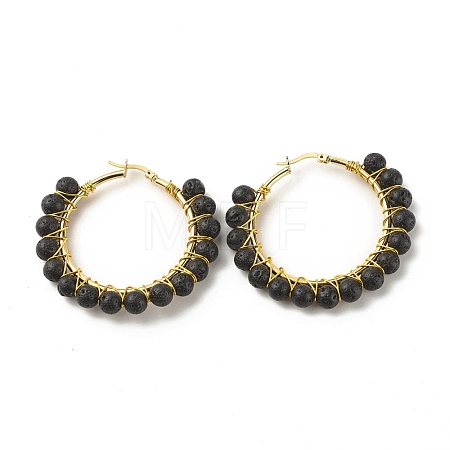Natural Lava Rock Beaded Hoop Earrings for Women EJEW-C003-03A-RS-1