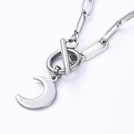 Non-Tarnish Moon 304 Stainless Steel Pendant Necklaces NJEW-JN02888-02-1