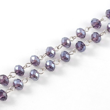 Handmade Rondelle Glass Beads Chains for Necklaces Bracelets Making AJEW-JB00120-02-1