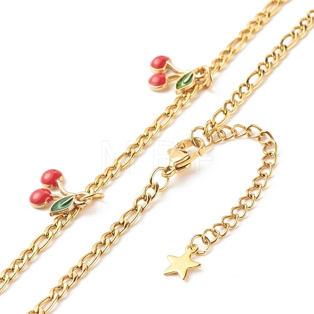 Dainty Cherry Alloy Enamel Pendant Necklace for Teen Girl Women NJEW-JN03757-01-1