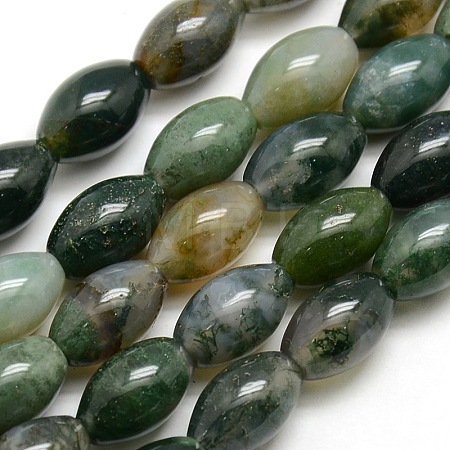 Natural Oval Moss Agate Beads Strands G-P063-01-1