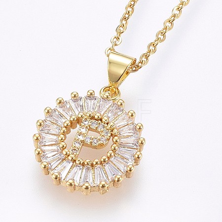 Brass Micro Pave Cubic Zirconia Initial Pendant Necklaces NJEW-H486-30G-P-1