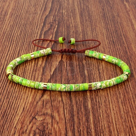 Dyed Synthetic Imperial Jasper Heishi Beads Adjustable Braided Bracelets for Men Women BX7041-27-1