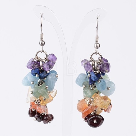 Chakra Mixed Gemstone Cluster Earrings X-EJEW-JE02047-01-1