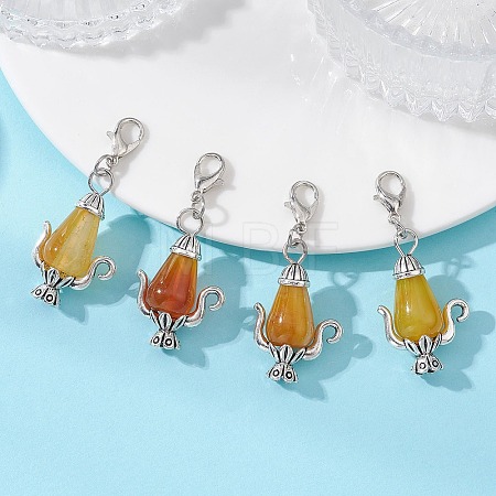 Natural Crackle Agate Teapot Pendant Decorations HJEW-JM04734-02-1