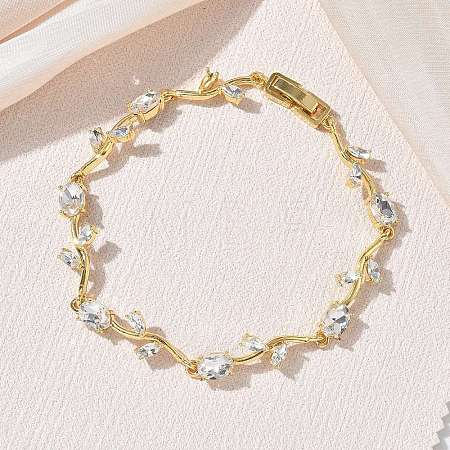 Brass Glass Flower Link Chain Bracelets KK-CBA7DFA-01G-06-1