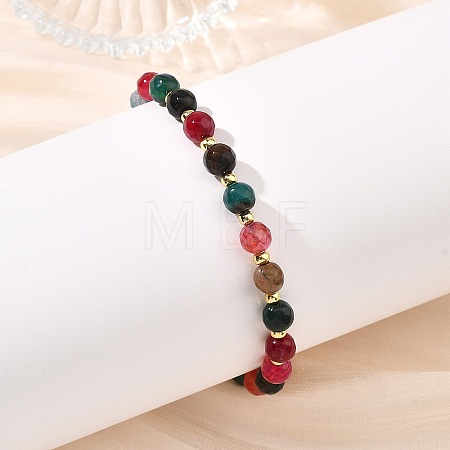 Adjustable Natural Agate Faceted Beads & Brass Spacer Beads Braided Bead Bracelets for Women Men BJEW-JB14075-1