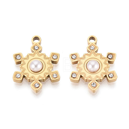 304 Stainless Steel Rhinestone & ABS Imitation Pearl Pendants STAS-T074-11G-1