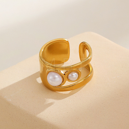 304 Stainless Steel with Plastic Pearl Cuff Open Rings WG4683E-07-1