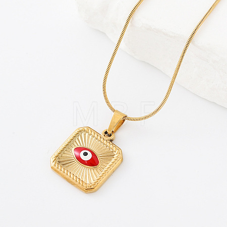 304 Stainless Steel Enamel Evil Eye Square Pendant Necklaces for Men Women OA0079-2-1