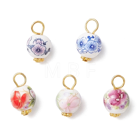 Handmade Flower Printed Porcelain Ceramic Pendants PALLOY-JF03928-02-1