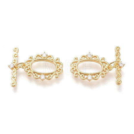 Brass Micro Pave Clear Cubic Zirconia Toggle Clasps KK-F820-08G-1