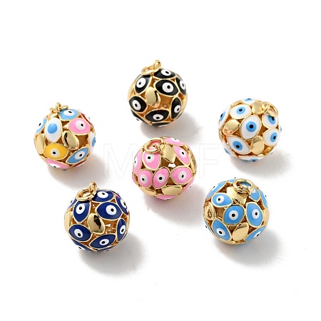 Round with Evil Eye Brass Enamel Pendants KK-G419-15G-1