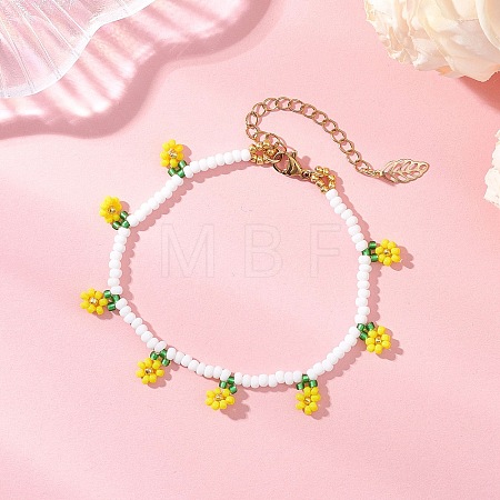 Floral Glass Seed Bead Charm Bracelets for Women BJEW-MZ00306-02-1