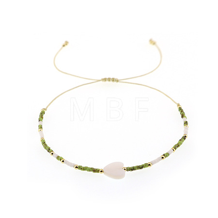 Vintage Glass Seed Bead & Natural Shell & Brass Beads Braided Bead Bracelets QU4025-2-1