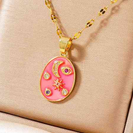 Fashionable Women's Star Moon Oval Brass Enamel Pendant Necklaces LO5059-3-1