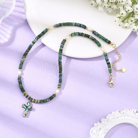 Natural Chrysocolla and Natural Cultured Freshwater Pearl Pendant Necklaces NJEW-JN06626-1