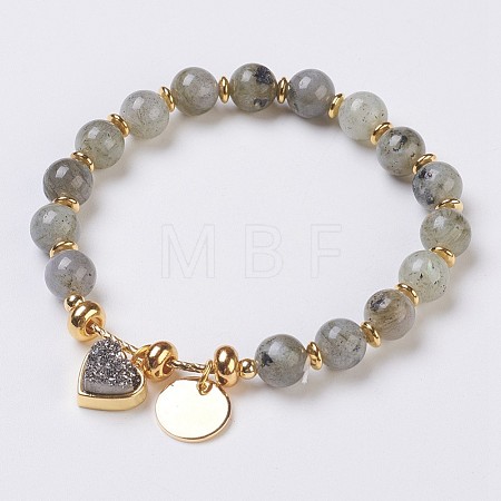 Natural Labradorite Beads Stretch Bracelets BJEW-I261-01D-1