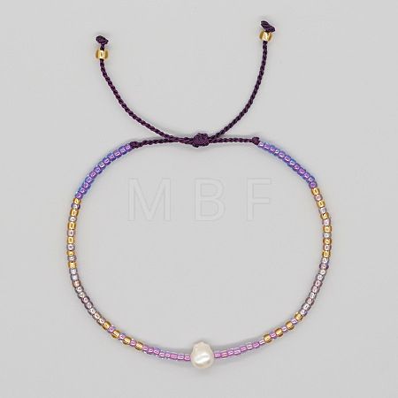 Bohemian Style Glass Seed Bead & Imitation Pearl Beads Braided Bead Bracelets JJ7327-5-1