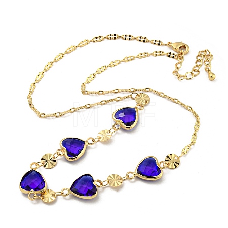 Faceted Heart Glass Beads Bib Necklaces NJEW-R263-16G-1