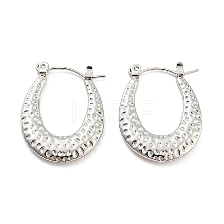 Non-Tarnish Texture Teardrop 304 Stainless Steel Hoop Earrings for Women EJEW-C067-06P-1