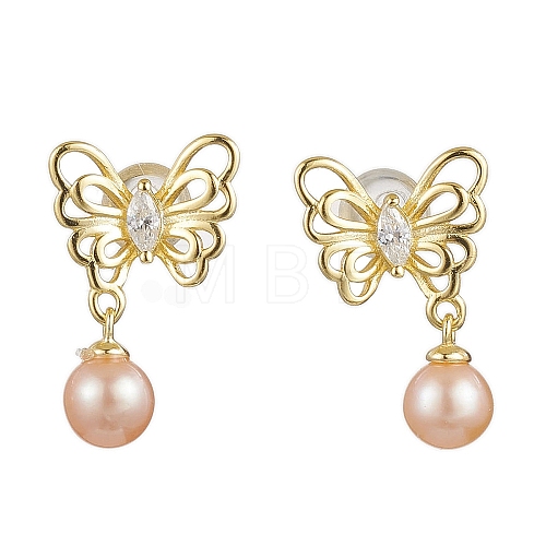 Natural Pearl Ear Studs EJEW-P286-49G-1