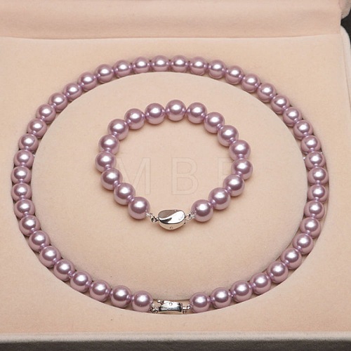 Shell Pearl Round Beaded Necklaces & Bracelets Sets for Women WG18377-23-1