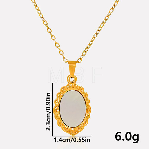 304 Stainless Steel Pave Natural White Shell Lace Edged Oval Pendant Necklaces Simple High-end Design UA7477-4-1