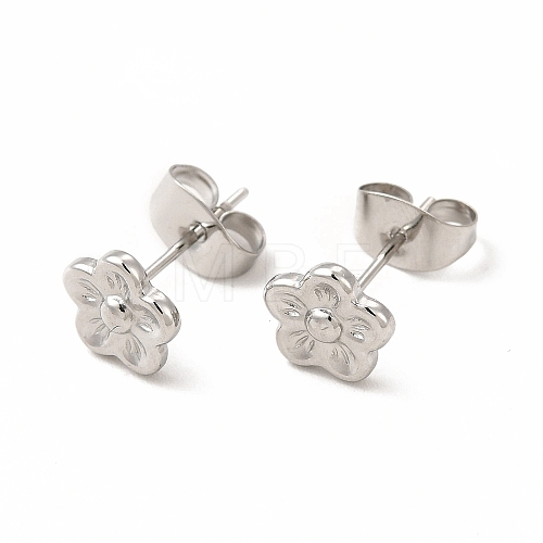 304 Stainless Steel Flower Stud Earrings for Women EJEW-C004-07P-1