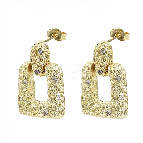 Brass Micro Pave Clear Cubic Zirconia Dangle Stud Earrings EJEW-S208-123-NF-1
