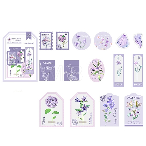 45Pcs 15 Styles Flower Theme PET Sticker PW-WG710D4-08-1