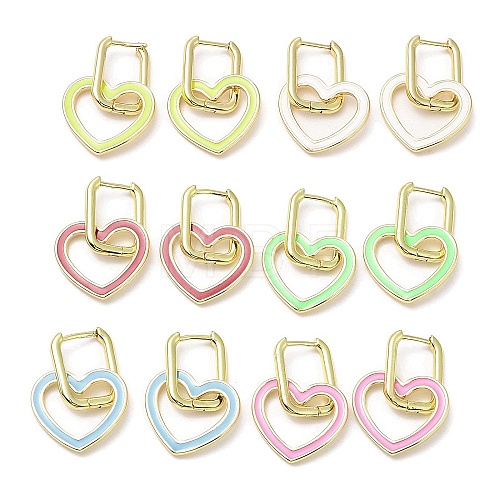 Enamel Heart Dangle Hoop Earrings EJEW-A103-10G-1