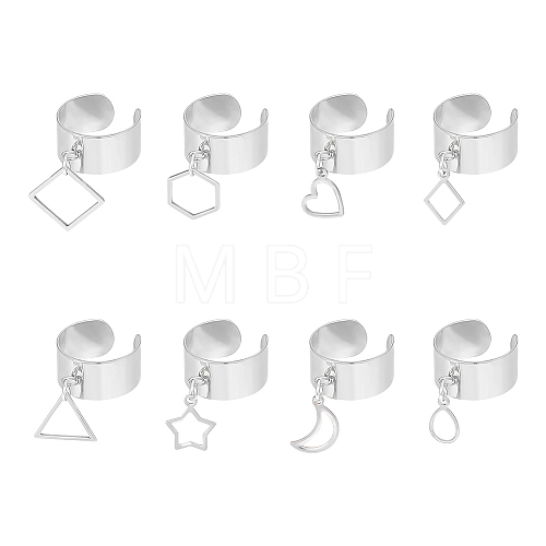 8Pcs 8 Style 304 Stainless Steel Open Cuff Rings Set RJEW-AB00012-1