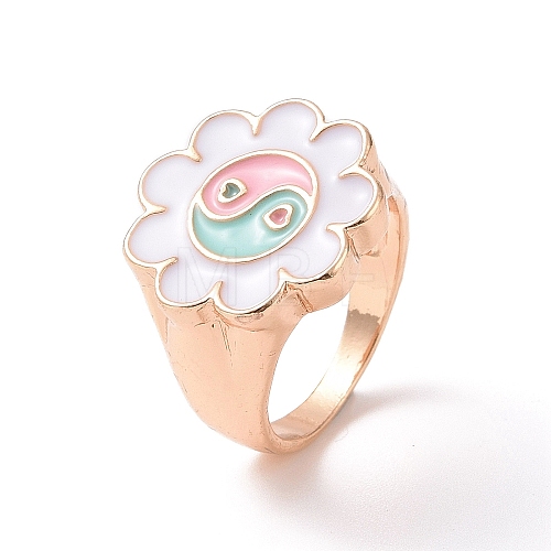 Enamel Flower with Yin Yang Finger Rings RJEW-H108-01B-KCG-1