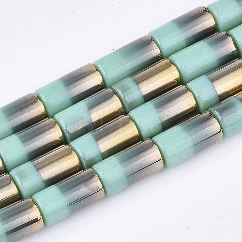Half Electroplate Opaque Glass Beads Strands EGLA-S177-02G-1