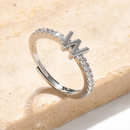 S925 Sterling Silver Adjustable Letter Rings for Women RJEW-M068-01P-W-1