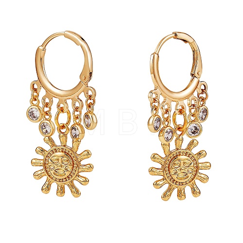 Sun Brass Dangle Huggie Hoop Earrings EJEW-SW00001-04-1