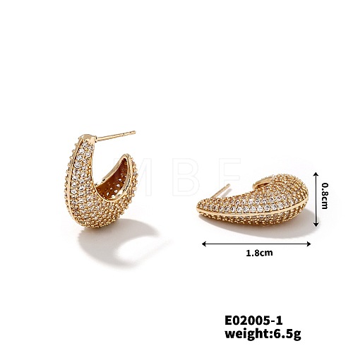 Retro Copper U-shaped Geometric Stud Earrings with Zirconia for 2024 FR5925-1