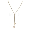 Adjustable Brass & Natural White Shell Geometric Tassel 304 Stainless Steel Box Chain Lariat Necklaces for Women NJEW-JN06259-3