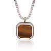 304 Stainless Steel Pave Natural Tiger Eye Square Pendant Necklaces FS-WG8D101-02-1