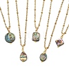 Natural Paua Shell Geometric Pendant 304 Stainless Steel Satellite Chain Necklaces NJEW-JN06352-2