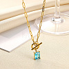 304 Stainless Steel Pave Cubic Zirconia Square Birth Stone Pendant OT Necklaces FS-WGEE56A-03-1