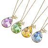 Transparent Epoxy Resin Teardrop & Brass Micro Pave Clear Cubic Zirconia Butterfly Pendant 304 Stainless Steel Cable Chain Necklaces for Women NJEW-JN06288-2