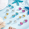   18 Pairs 7 Style Shell & Starfish & Turtle & Helm Zinc Alloy Stud Earrings Sets with Enamel EJEW-PH0001-16-4