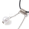 ABS Plastic Imitation Pearl Round Tassel Pendant Black Waxed Polyester Cord Necklaces for Women NJEW-JN05610-01-5