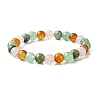 Natural Carnelian & Rose Quartz & Green Aventurine & Labradorite Round Beaded Stretch Bracelets BJEW-JB10910-05-1